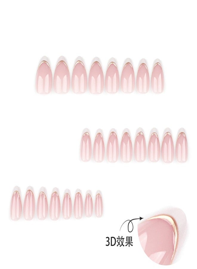 BSBTBZ White French Tip Press on Nails Short Fake Nails with Chrome Gold Line Designs French Nails Press ons Nail Tips Stick on Nails Almond Shape Acrylic False Nails Finger Manicure for Women Daily Wear - Image 2